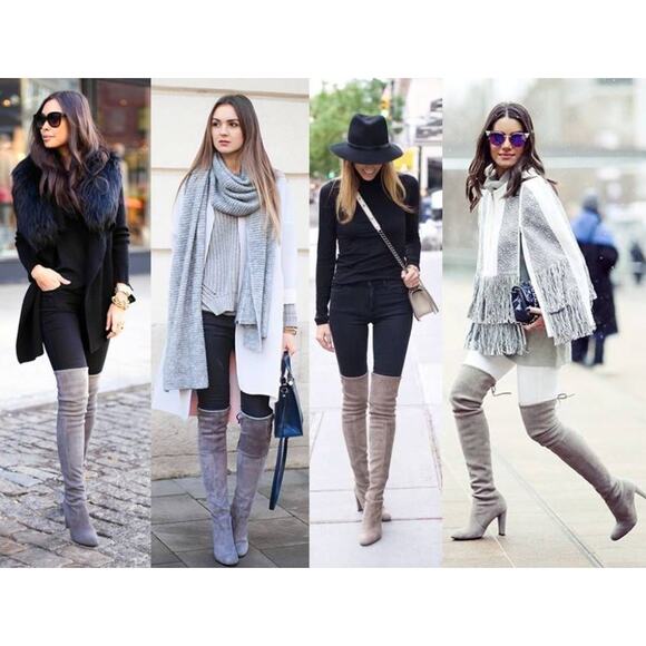 Stuart Weitzman Highland Boots Over the Knee Thigh High Gray Block Heel sz 38 - Picture 15 of 16